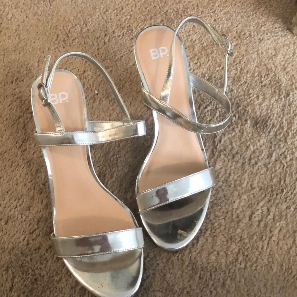 bp. Silver Metallic Strappy Low Heel Sandals